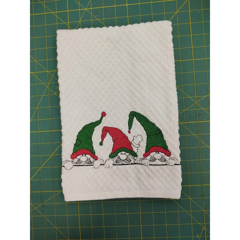 GNOMES Handcrafted Machine Embroidered Kitchen Hand Tea Towel Great Gift Idea!